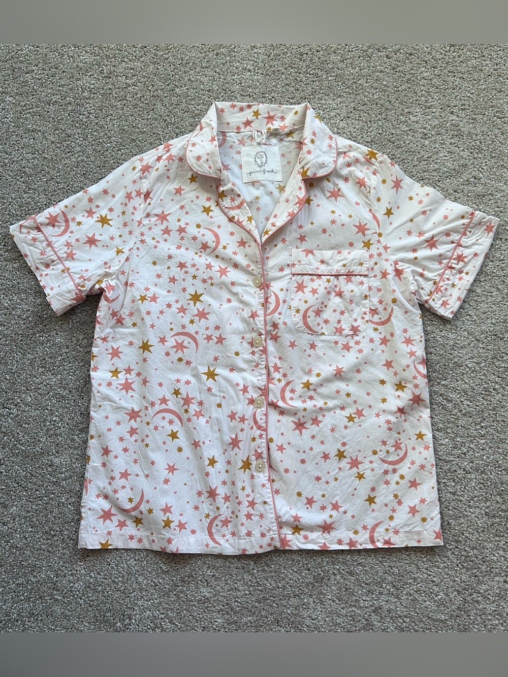 Printfresh Celestial Stars Moon Pajama Set XS Pink Gold Cotton Short Sleeve - Picture 3 of 12